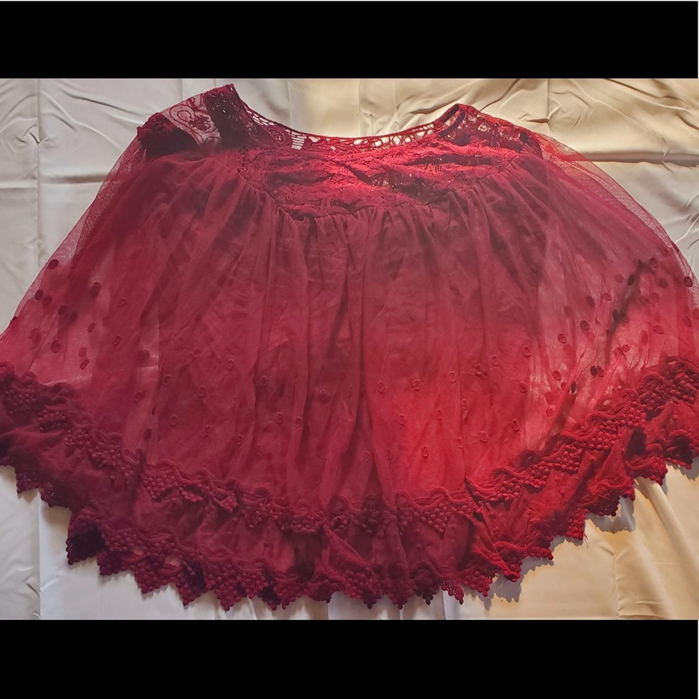 Plus Size Burgundy Lace Top 2X